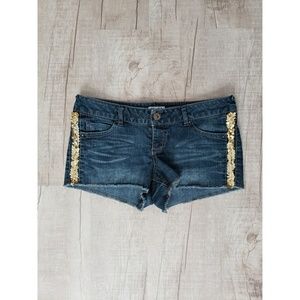 Gold Glitter Jean Shorts